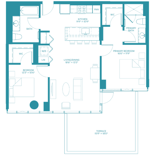 Halsted Flats 2 2t Teal
