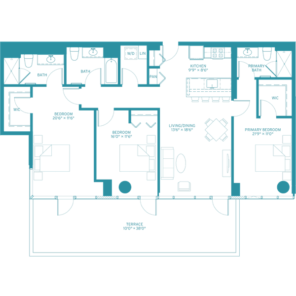 Halsted Flats 3 1t Teal
